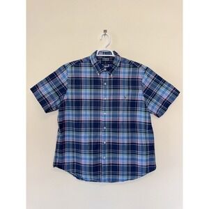 RALPH LAUREN Men's XL Classic‎ Fit Cotton Blue Plaid Short Sleeve Dress Shirt